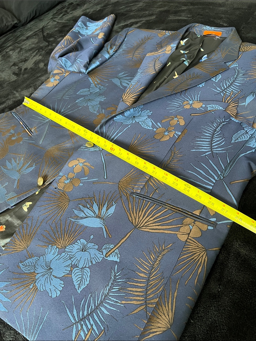 TALLIA Navy Blazer with Blue and Brown Floral Woven Fabric - Picture 10 of 15